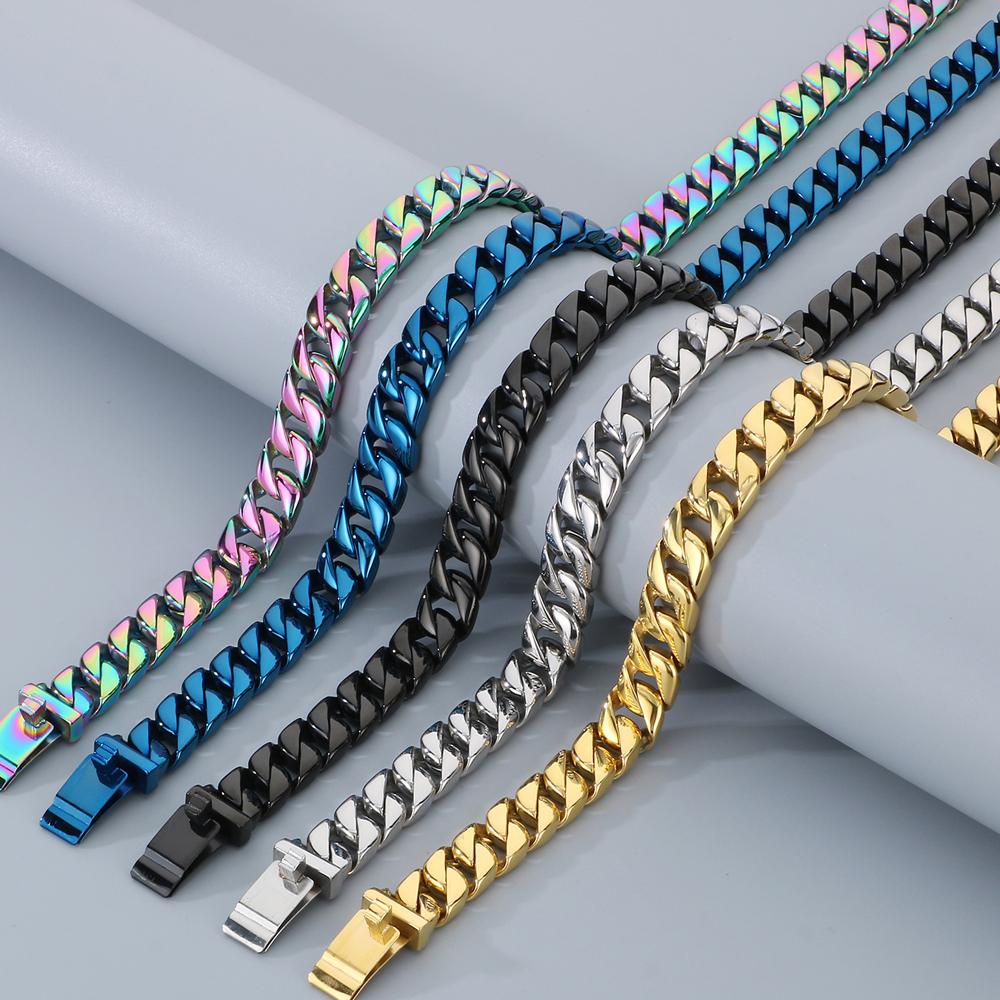 Кубинская цепочка длиной 50/60 см шириной 12 мм, ожерелья для мужчин, однотонная цепочка из нержавеющей стали на шею, вечерние мужские ювелирные изделия, подарки, 5 цветов