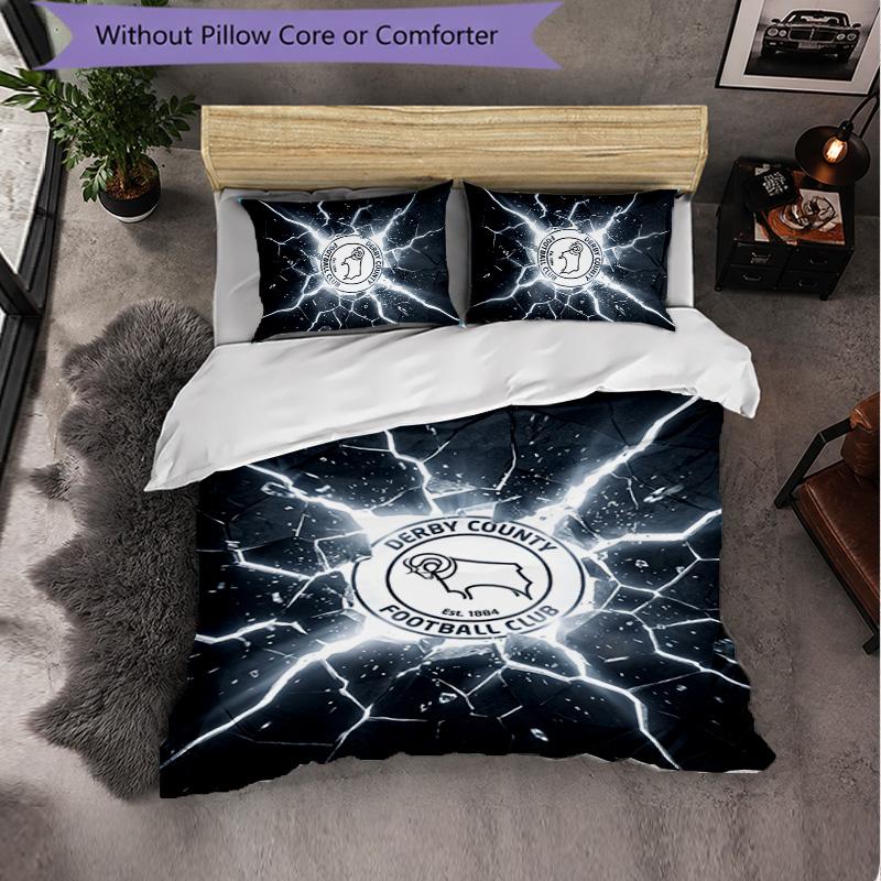 Derby County Football 3 Piece Bedding Set Soft Duvet Cover Set with Pillowcases Printed Bedroom Decor Set for Home