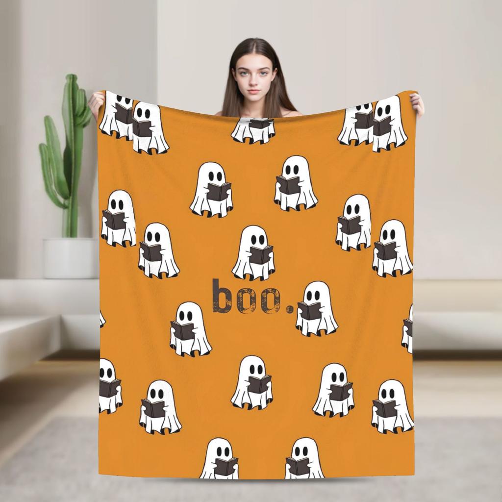 Ghost Reading Blanket Quality Warm Soft 2025 New Halloween Throw Blanket Winter Kid Adult Couch Chair Sofa Bed Fashion Bedspread