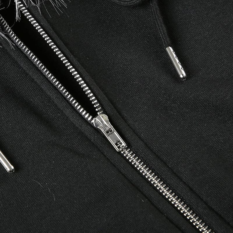 Goth Dark Streetwear Толстовки с капюшоном с воротником из искусственного меха с двойной молнией Пальто с капюшоном Женские повседневные куртки в готическом стиле с карманами Y2K Grunge Fall Cardigan