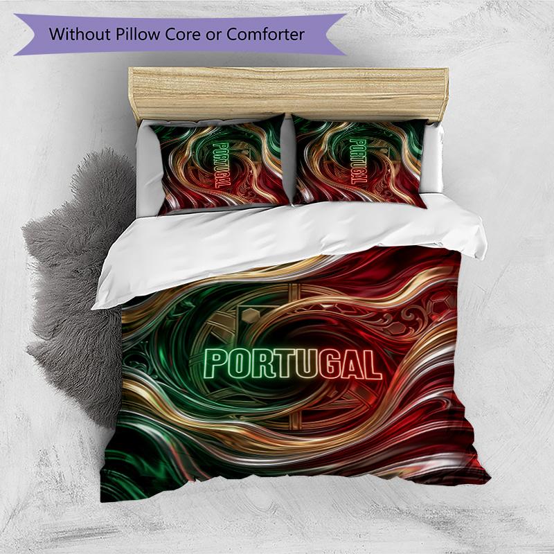 Portugal Football Printed Bedding 3 Piece Set Cozy Breathable Bed Cover Set as Housewarming Holiday Gift