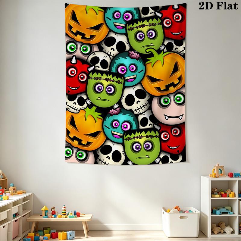 Colorful Halloween Cartoon Monsters Pattern Home Decor Tapestry, Wall Hanging, Decorative RV Wall Cloth.ZGT0914348