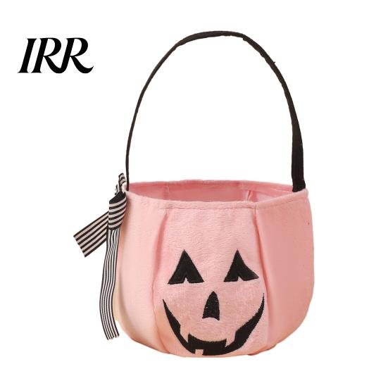 Embroidered Candy Holder Halloween Pumpkin Bag for Kids, Trick or Treat Tote Festive Decoration with Handle, Reusable Snack Bucket Party Favors