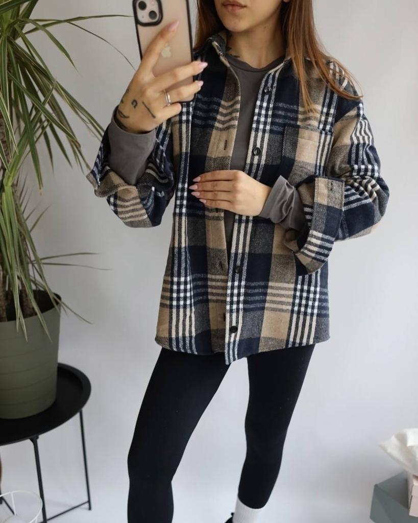 European and American woolen plaid shirt women's retro outer wear versatile top autumn and winter thickened polished jacket shirt