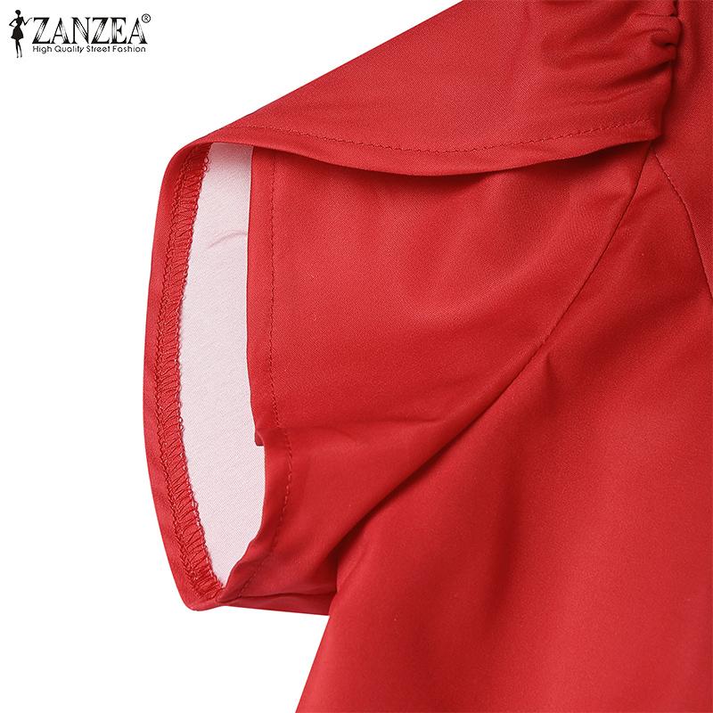 ZANZEA Women Casual Square Neck Summer Short Sleeve Print Dress