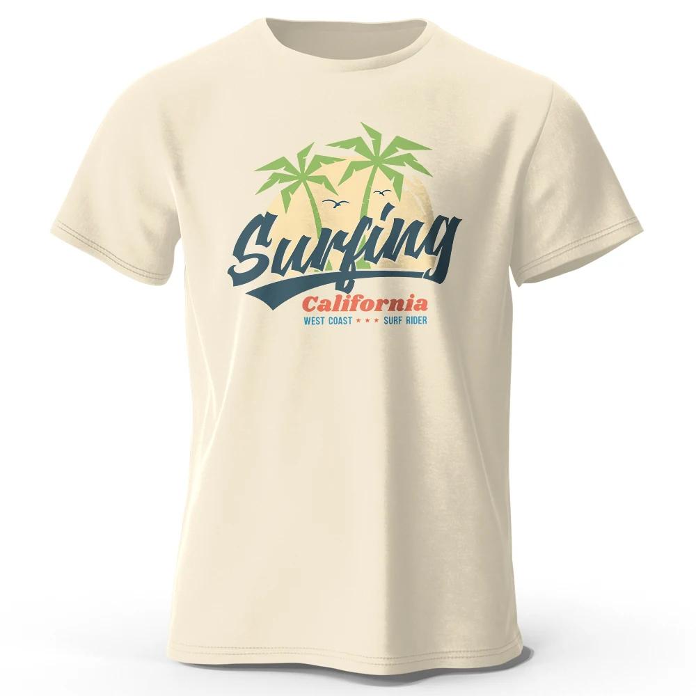 Мужская футболка с графическим принтом Vintage Surfing Carlifornia, 100% хлопок, с круглым вырезом и короткими рукавами, свободные футболки для отпуска
