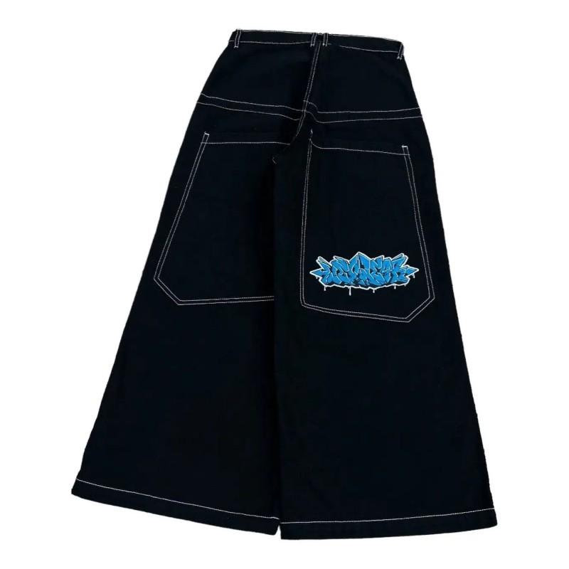 Unisex Streetwear Embroidered Loose Fit Denim Pants Hip Hop Wide Leg Jeans Men Women