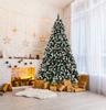 Snow-covered Christmas tree with pine cones StarryLights 210 cm x 128 cm - luxurious, dense and natural