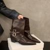Осенне-зимние женские ботильоны, модные элегантные туфли с пряжкой на поясе и острым носком, на низком каблуке, узкие короткие ботильоны
