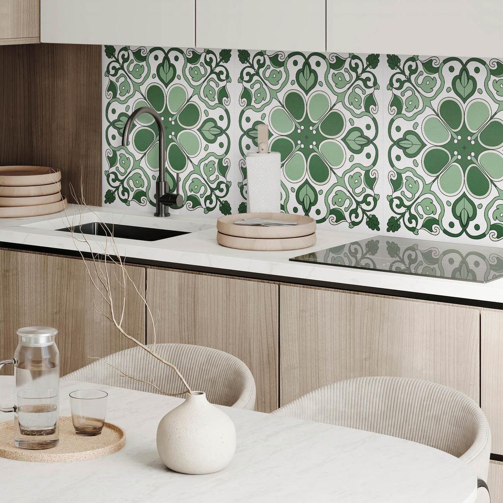 Pack of Vinyl Tiles Easy Installation Plant Pattern with Leaves 4x50x50 cm