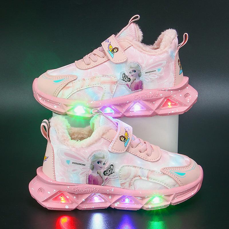 Кроссовки принцессы Эльзы для девочек, обувь для детей среднего и маленького возраста, ажурная сетка, дышащая, легкая, мягкая подошва, модная обувь для девочек