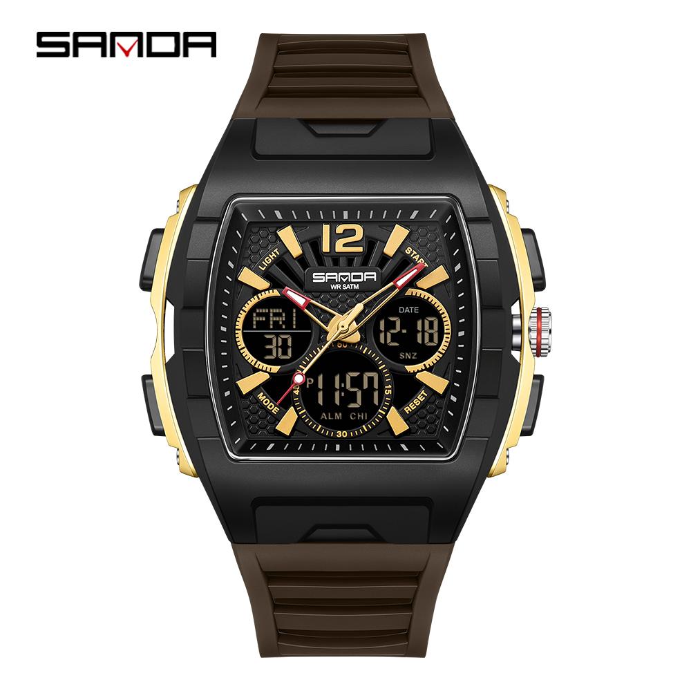 SANDA 3396 Fashion Electronic Watches for Man Dual Display Students Luminous Alarm Clock Sports Waterproof LED Digital Watch