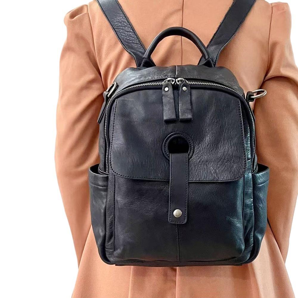 Кожаный рюкзак женский черный первый слой коровьей кожи женский рюкзак модная универсальная мягкая кожаная женская сумка