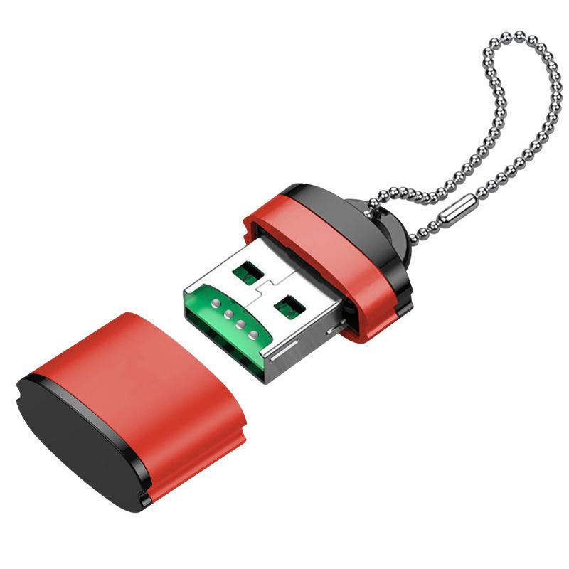 Мини-картридер USB2.0 для карт TF с алюминиевым корпусом и цепочкой - Универсальный для мобильных телефонов и компьютеров