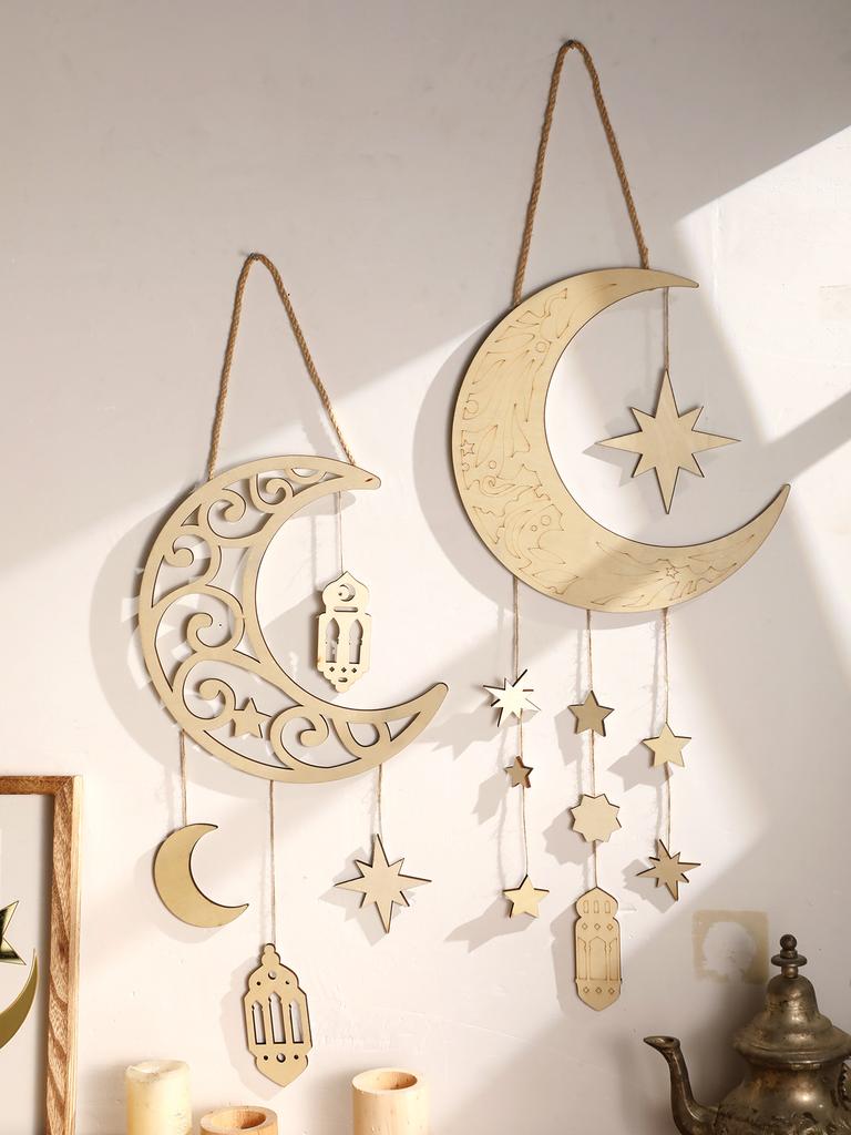 1 шт. Рамадан Луна Звезда Настенные подвески Исламский Пустой Деревянный Декор с Фонариками Праздничный Домашний Декор Рамадан и Ид Настенные Украшения