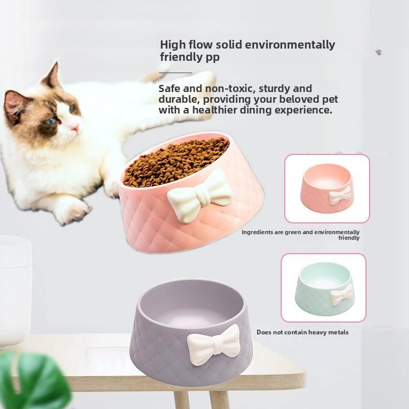 Cuenco para mascotas con lazo diseño elegante antideslizante para perros y gatos de colores pastel