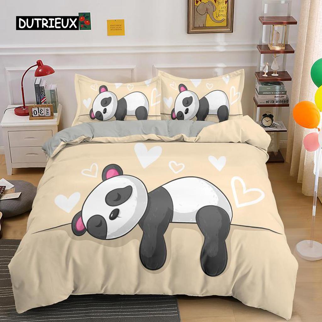 Комплект постельного белья с рисунком панды для мальчиков и девочек, для детей и подростков, мягкий комплект постельного белья из микрофибры с изображением панды в виде животных, двуспальная кровать размера Queen King Size