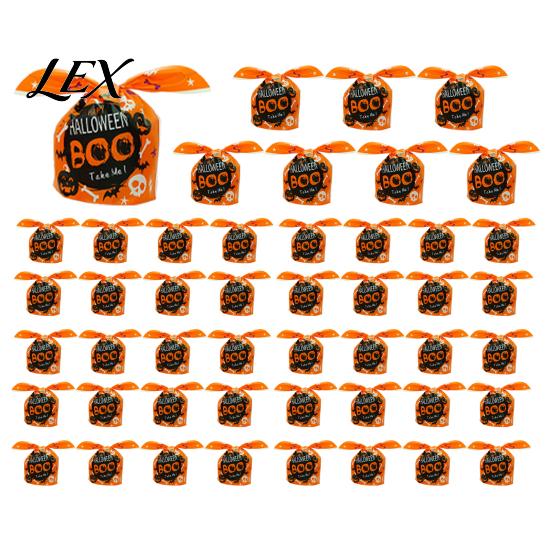 Transparent Cookie Bags with Drawstrings 48 Pcs Halloween Candy Bags, Kids Trick or Treat Goodie Cute Rabbit Convenient Drawstring for Sweets