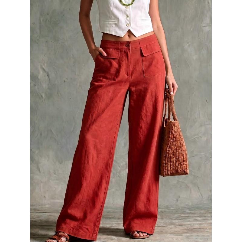 2026 Womens Cotton Linen Blend Wide Leg Pants Solid Color High Waist Loose Casual Trousers Daily Wear