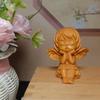 Natural Cypress Little Angel Characters Decorative Statue  Solid Wood Carving Cute Home Room Office Car Art Gift Figurines