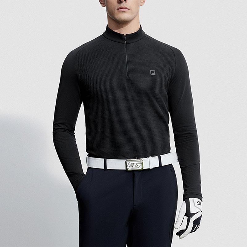 Fila Серия Гольф Однотонная футболка с воротником-стойкой Golf Elite с длинным рукавом Мужские топы Глубокий черный A11M345210F-BK