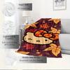 For Hello Kitty, Autumn Leaves, BowAnime-Themed Flannel Blanket, Glam Style, Digital Print, All-Season Comfort, Tear-Resistant, Knitted Craf