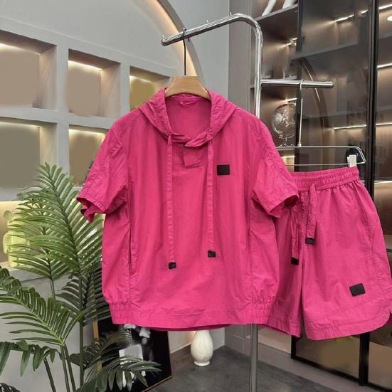 Мужской летний комплект из 2 предметов: худи с капюшоном и кулиской, топы с коротким рукавом, эластичная талия, карманы