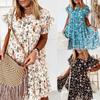 Women's Casual Loose Flowers Print All-match Short Sleeve Dress