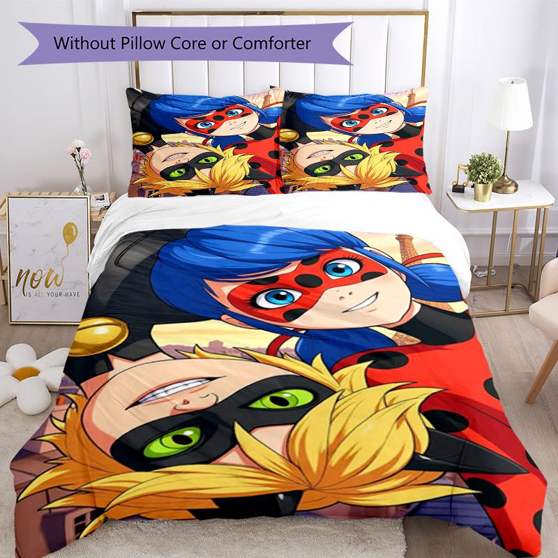 3pcs Miraculous Bedding Set Duvet Cover Closure Includes 1 Duvet Cover & 2 Pillowcases, Soft and Comfortable for All Seasons.