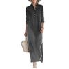 2026 Cross-border Foreign Trade Express New Long Dress Women's Simple White Piping Button Neck Sweater Dress