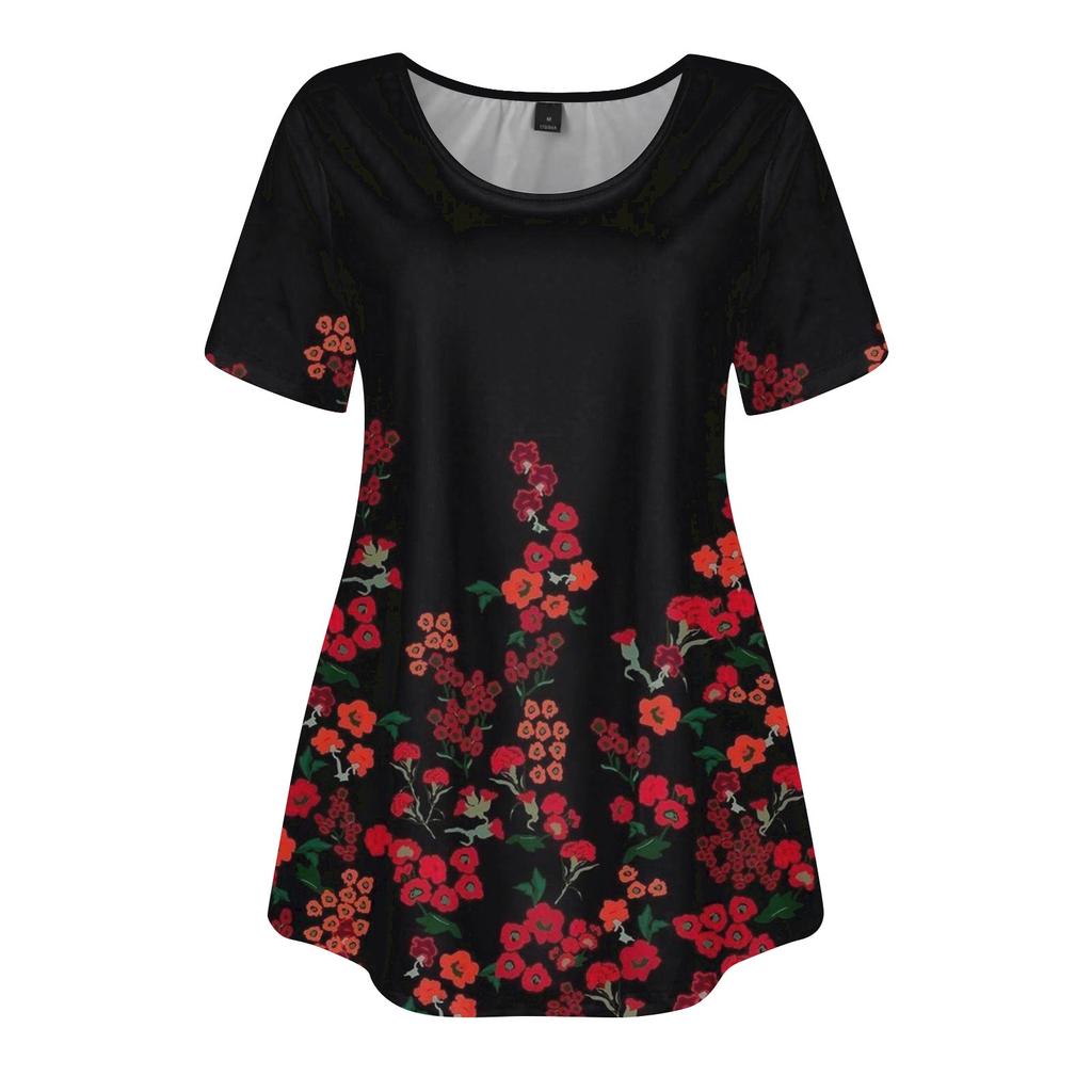 Женский топ с коротким рукавом с круглым вырезом и принтом, свободные повседневные топы с короткими рукавами больших размеров