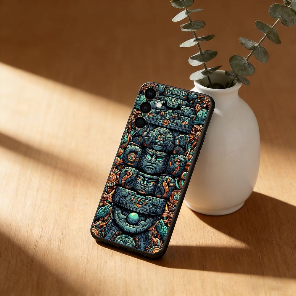 Статуэтка календаря Майя и Ацтеков Чехол для телефона для Samsung Galaxy A20,21s,22,31,32,52,53,72,73,80,91 Мягкий Черный Корпус