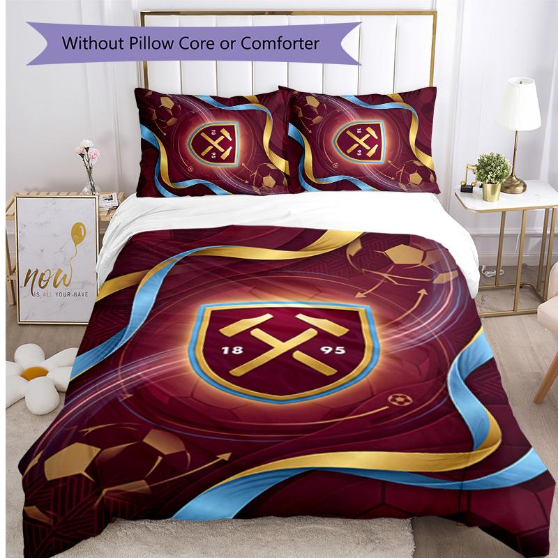 West Ham United Football Printed 3 Pieces Bedding Set, Comfortable Skin Friendly Bedroom Duvet Cover Set