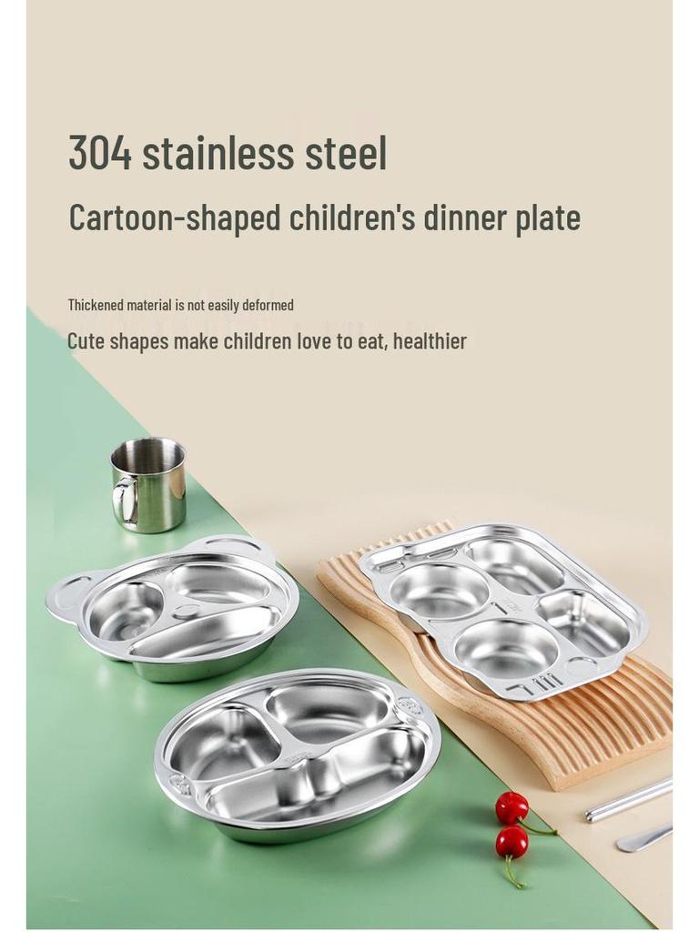 304 Stainless Steel Divided Plate for Children - Ideal for Kids, School Canteens, and Kindergarten Meals