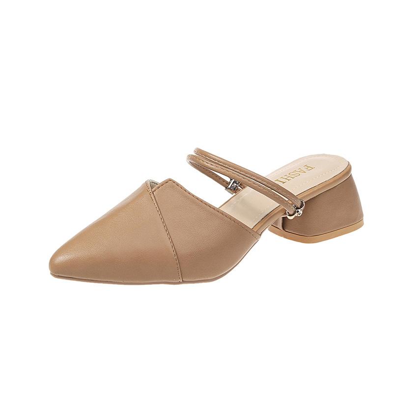 Baotou Sandals Women's Summer Outer Wear Women's Skirt Temperament Thick Heel Pointed Half Slippers Single Shoes High Heels