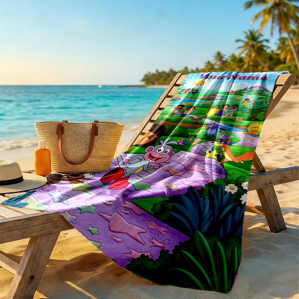 Dora Explorer Personalized Text Beach Towel Super Soft & Absorbent Ideal for Travel Outdoor Swim Pool Yoga Surf Camping Hiking Gym Gift Holiday