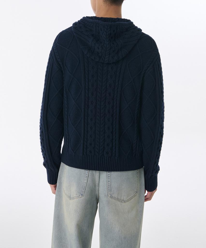 Musinsa Standard Aran Cable Knit Hooded Zip-Up [Navy]
