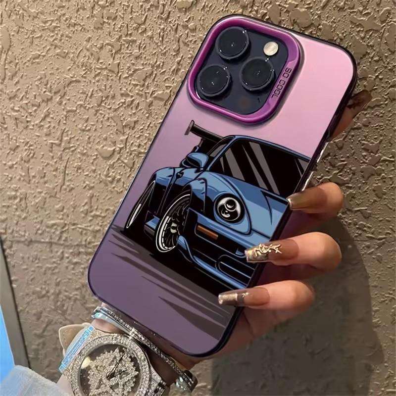 Модный ударопрочный чехол для телефона с принтом автомобиля для iPhone 16 13 14 11 12 15 plus 16 Pro Max X XR Xs цветной серебристый IMD жесткий чехол
