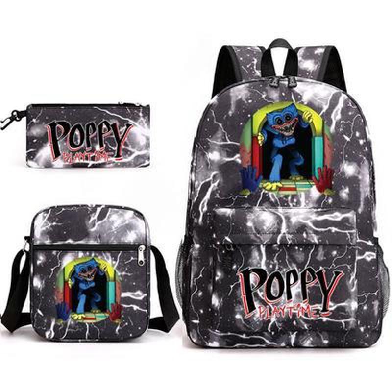 3 шт. модные детские школьные сумки Poppy Playtime Huggy Wuggy студенческие холщовые школьные рюкзаки + сумка через плечо + сумка для ручек