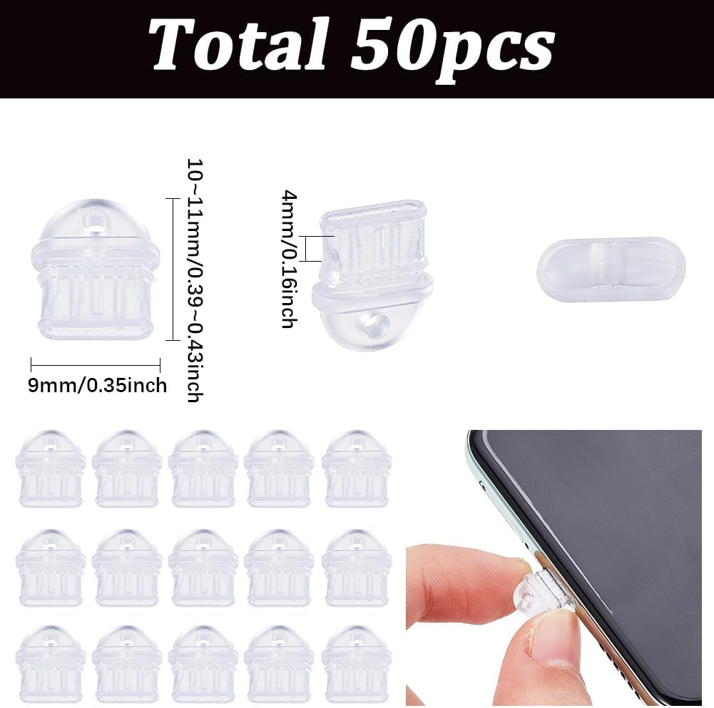 50Pcs Universal Dust Plugs,Type C Lightning Clear Charging Port Cover Anti Dust Protector for Android iPhone Earphone Laptop