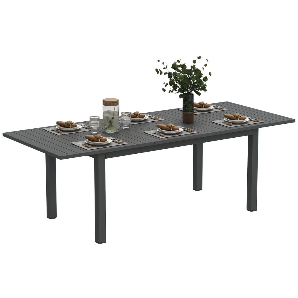 Aluminium Extending Garden Table with Slatted Top for 6-8 Person, 160/220 x 90 x 73 cm, Grey