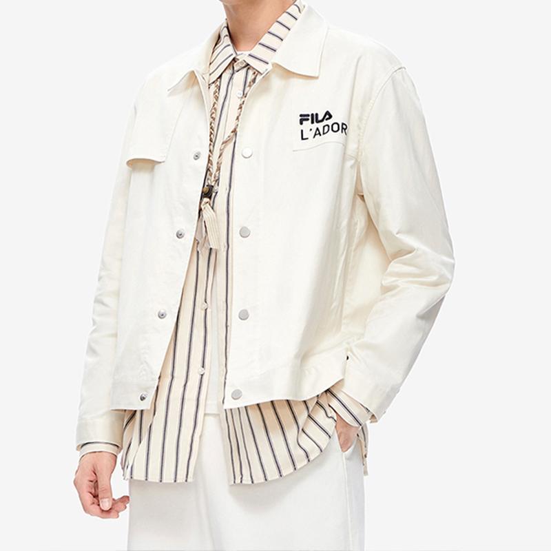 Fila Поло свободного кроя, повседневная однотонная, с логотипом, с длинным рукавом, тканая куртка, мужская куртка, нефритово-белая F51M238703F-IV