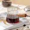 Glass Milk Frothing Cup 180Ml with Wooden Handle Double Measurement Lines and Pour Spout Espresso Shot Glass for Coffee Station Kitchen Tasks