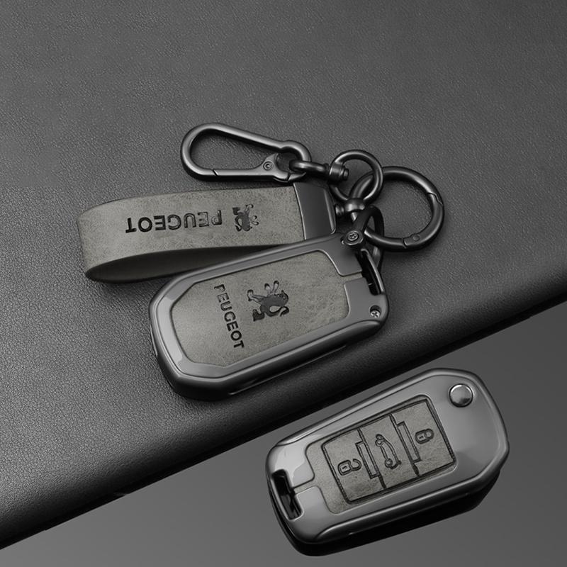 Alloy Leather Car Smart Remote Key Case Shell Cover Protector for Peugeot 208 2008 301 308 508 5008 RCZ Keychain Accessories