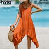 Женские модные летние весенние однотонные повседневные платья без рукавов с U-образным вырезом и свободной талией