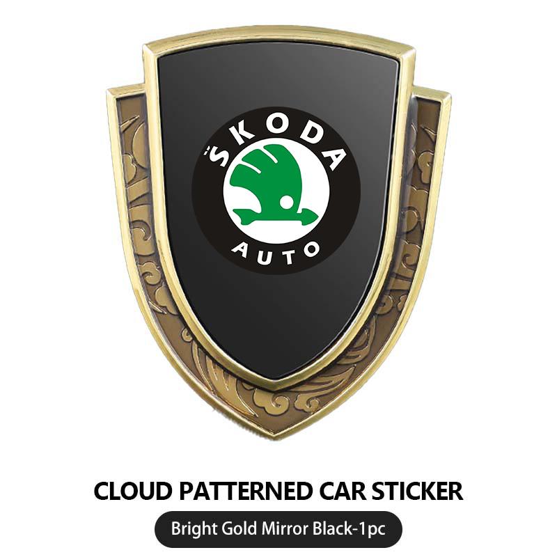 AAAAS1 Car Styling 3D Shield Metal Emblem Badge Sticker Decoration Decal For Skoda S Kodiaq Octavia 2 3 Yeti Karoq Rapid Fabia VII VRS