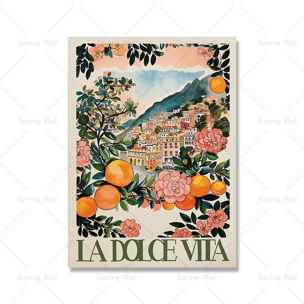 La Dolce Vita плакат и принт ретро Spritz коктейль холст картина Позитано Италия Амальфитанское побережье путешествия настенное искусство декор для спальни