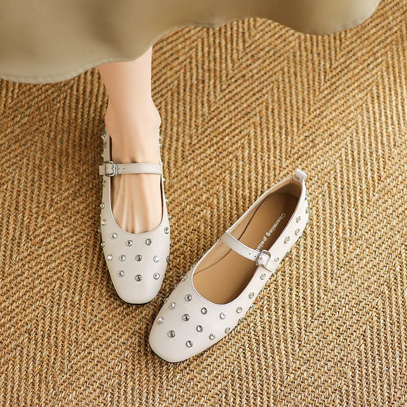 Krazing Pot Модные весенние туфли из коровьей кожи размером 42 41, красивые туфли на плоской подошве с круглым носком, украшенные кристаллами