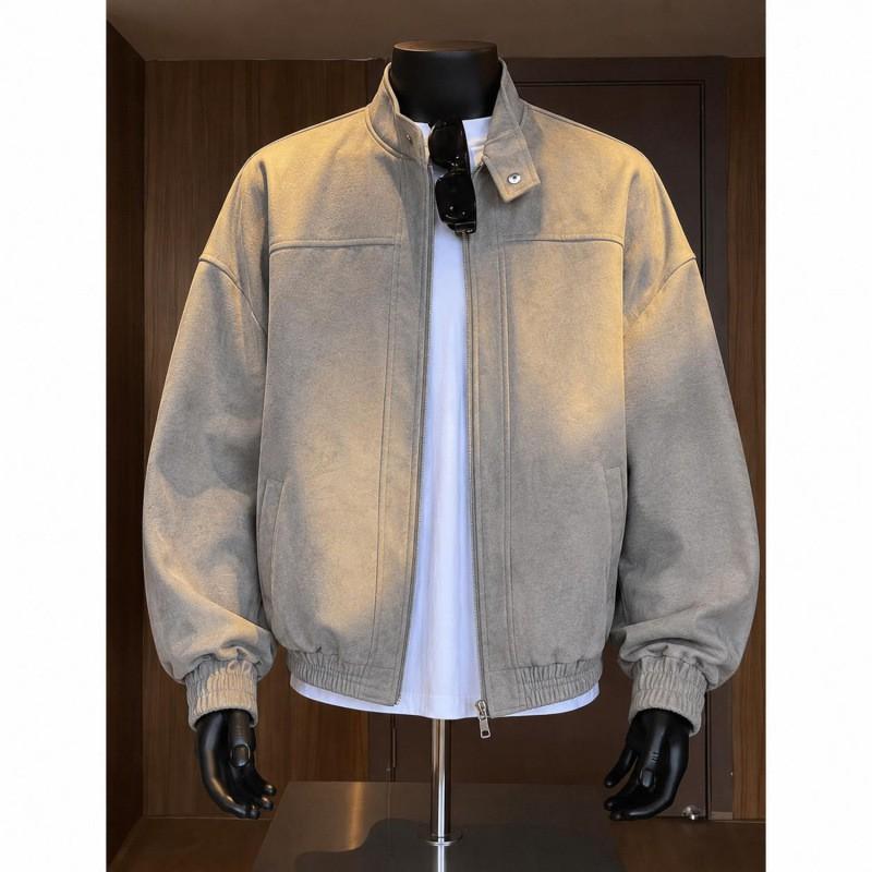 Mens Stand Collar PU Leather Jacket Loose Fit Water Repellent Casual Outerwear All