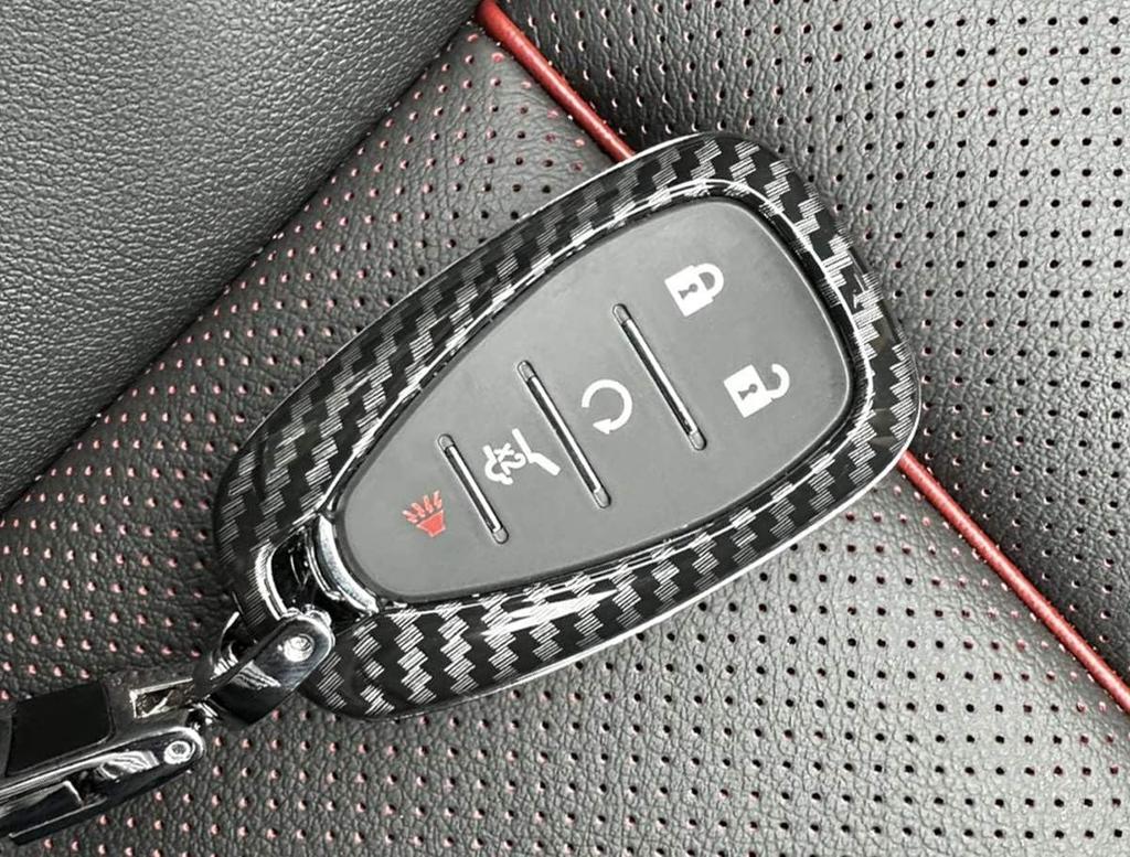 iJDMTOY Custom Fit Black Polished Carbon Fiber Key Fob Shell Cover for 2016-up Chevrolet
